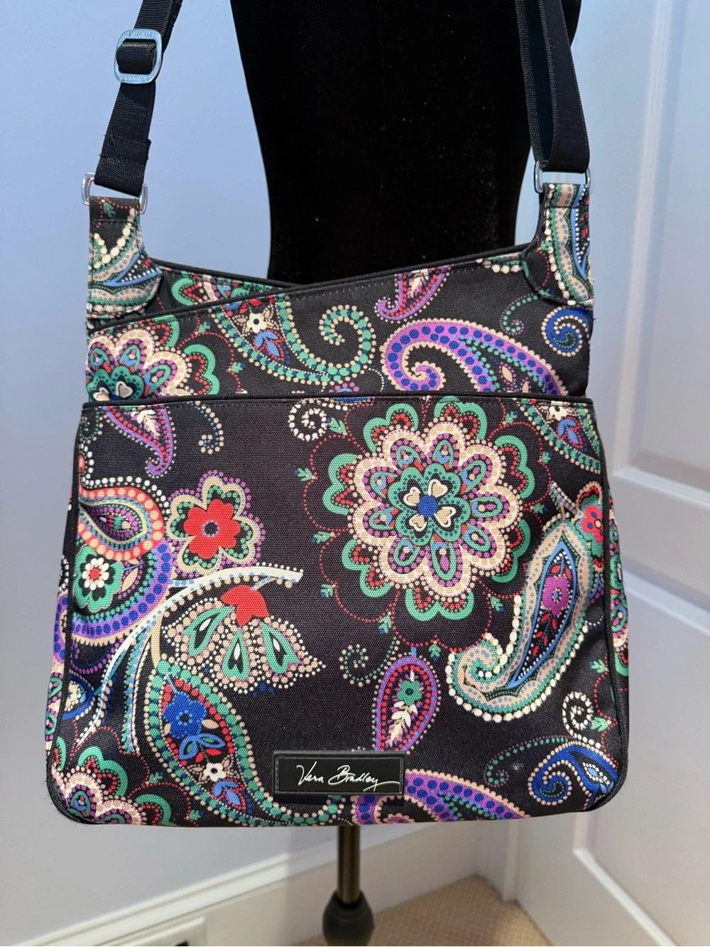 Vera Bradley Black Crossbody with Multicolor Paisley Floral Design